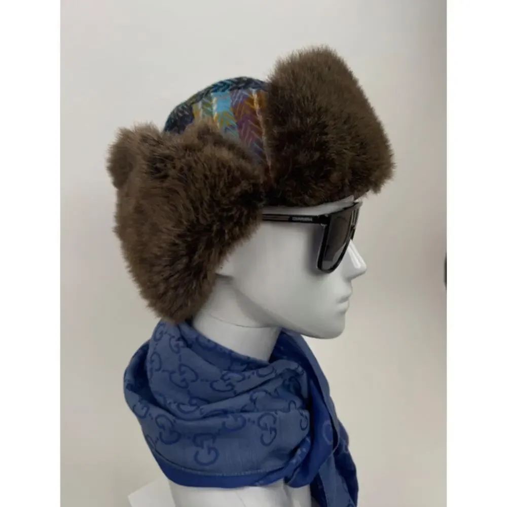 Manhattan Company Tweed Faux Fur Hat Insulated Lining Winter Hat